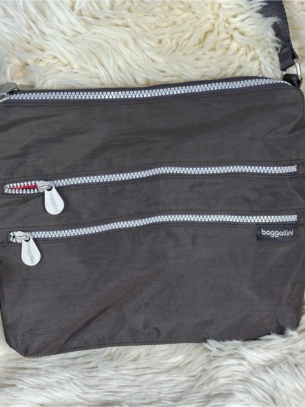 Baggallini light brown Nylon Crossbody with Triple Silver Zippers